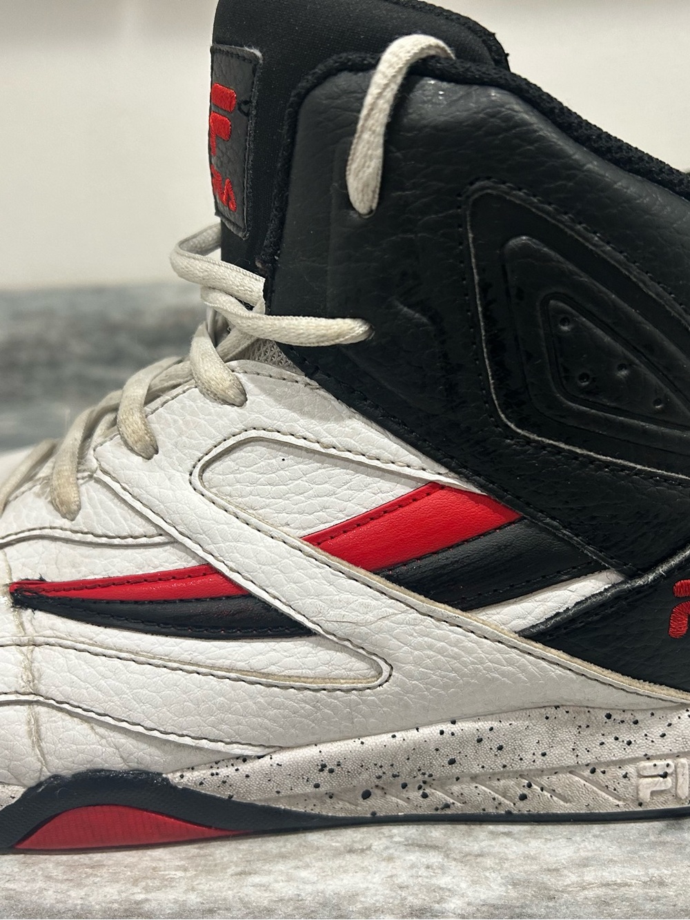 Fila Kids Black, White & Red High-Top Sneakers